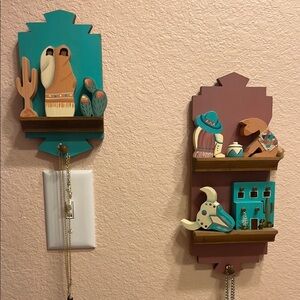 Handcrafted Southwest Style Turquoise & Mauve Mini Shelves With Figures